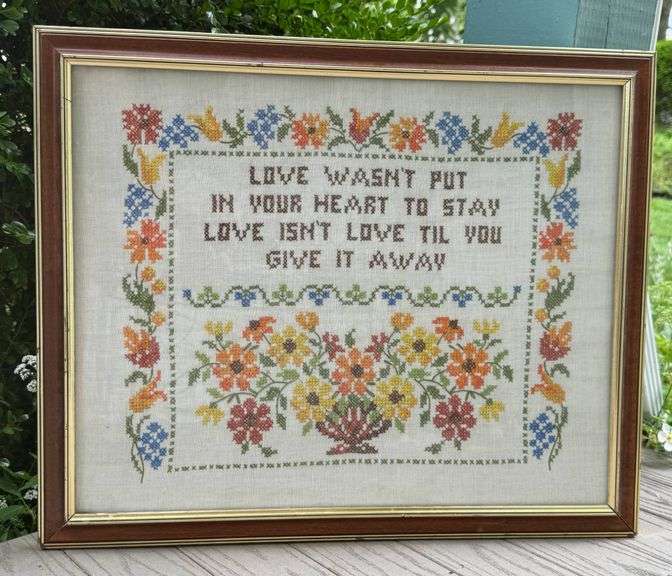 Beautiful Vintage Framed Cross-Stitch Artwork Large
