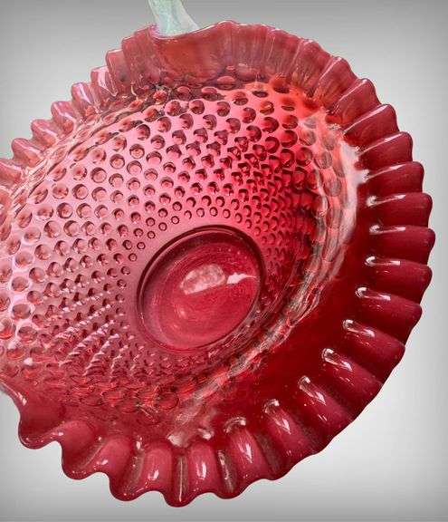 Fenton Cranberry Opalescent Hobnail Basket