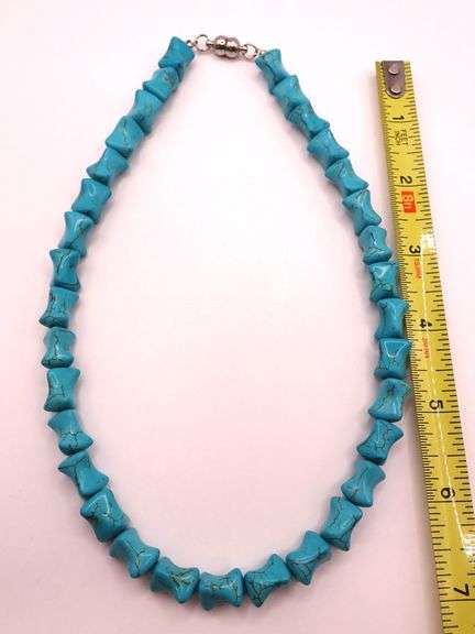 16" Turquoise Blue Twisted Triangle Howlite Bead Necklace w/magnetic clasp