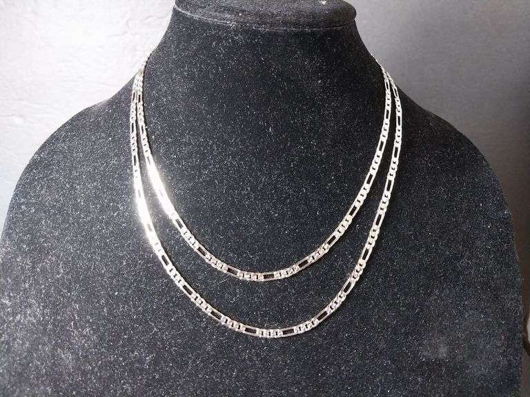 Pair of Unmarked Silver-Tone Figaro-Style Necklaces
