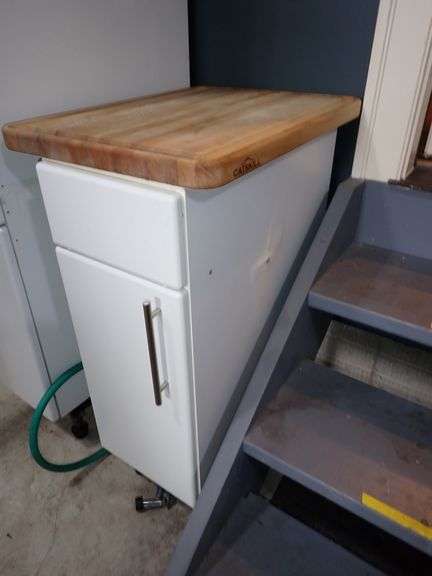 Allmilmo W. German Kitchen Cabinet - White Single Door Cabinet w/ Catskill Cutting board top.