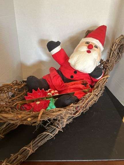 Plush Santa & Grapevine Sleigh