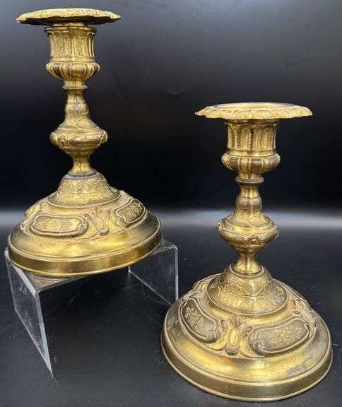 Beautiful Vintage Ornate Brass Candlesticks with Decorative Detailing