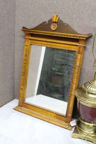 Table Lamps with Shades and a Decorative Wooden Wall Mirror