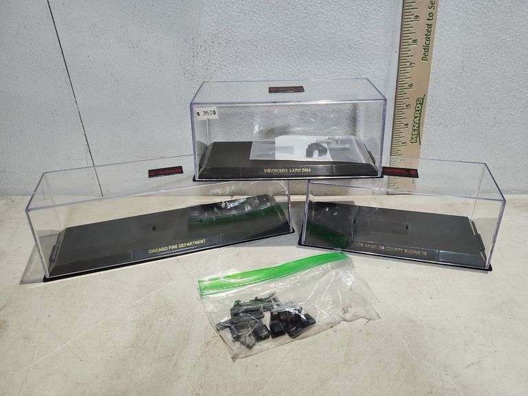 3 Fire Truck Display Cases Biggest Is 10.25''X3.5''X3.5''