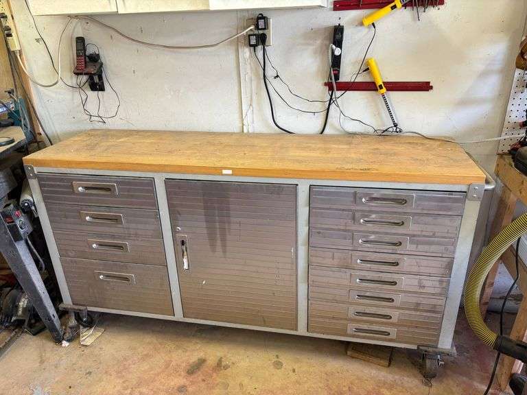 Stainless Steel Rolling Workbench With Wood Top, 77x20x37