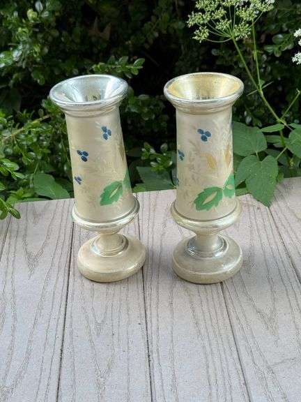 Pretty Antique Mercury Hand-Painted Glass Vases
