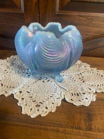 Iridescent Blue Art Glass Bowl