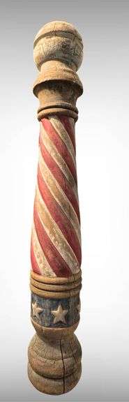 COOL Antique Wooden Barber Pole  with Patriotic Stars and Stripes