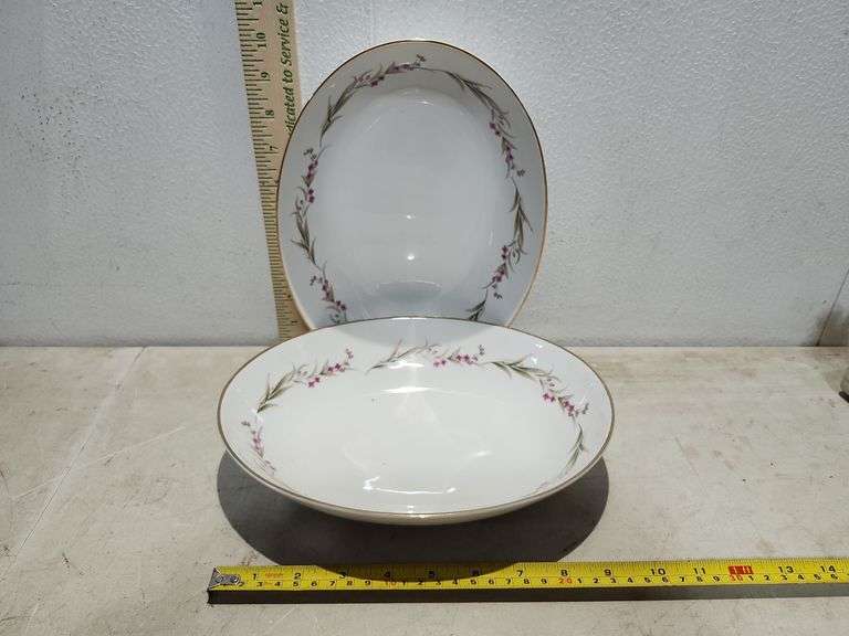 2 Prestige Fine China Japan Oval Serving Bowls 10'' X 7.75'' X 2.25'' Each
