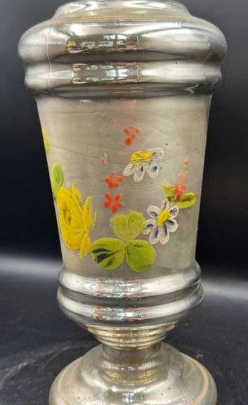 Antique Hand Painted Mercury Glass Vase