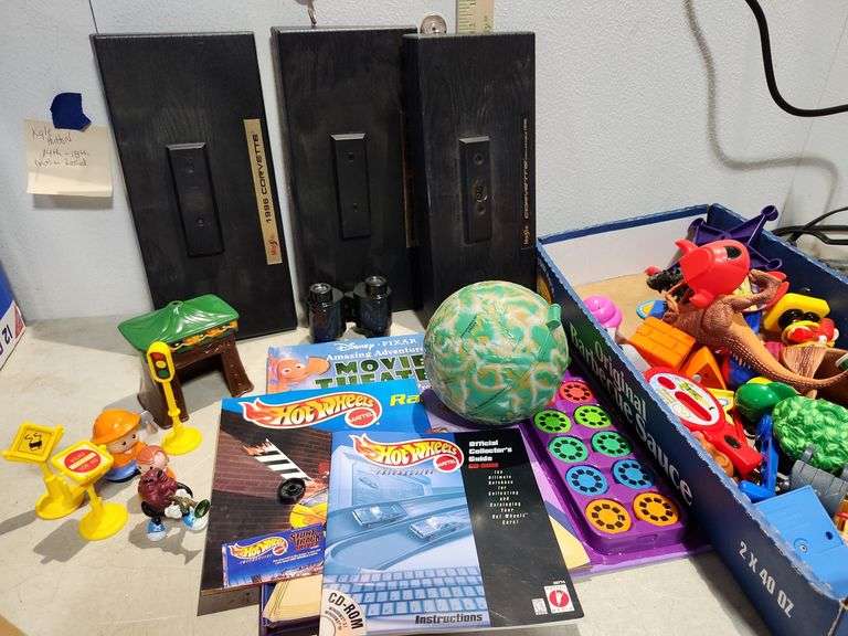 Assorted Toys Little People, Dinosaurs, California Rasin, Disney Movie Theater Book Missing Projecto