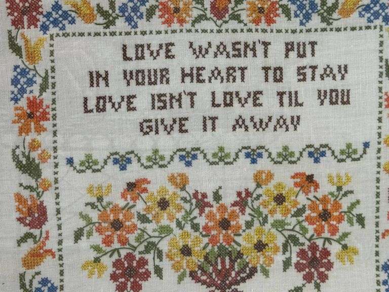Beautiful Vintage Framed Cross-Stitch Artwork Large