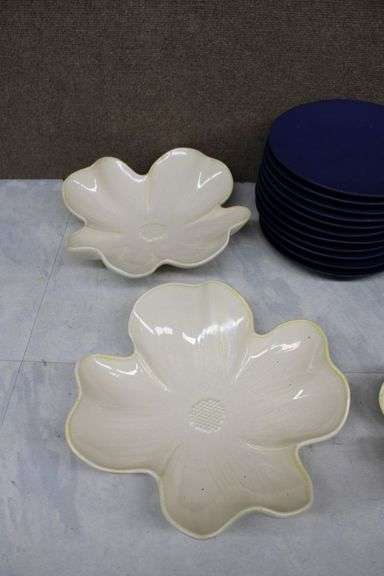 Stoneware and Ceramic Dinnerware Set with Dogwood and Blue Matte Designs