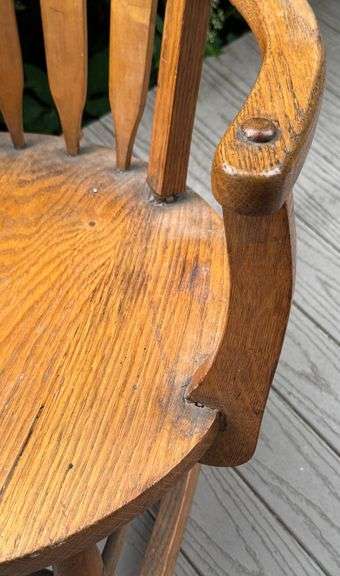 Childs Wooden Rocking Chair with Slat Back and Armrests