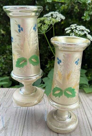 Pretty Antique Mercury Hand-Painted Glass Vases