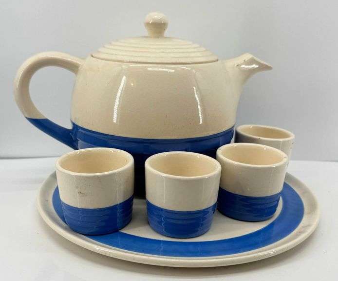 Vintage Universal Ceramic Teapot Set with Four Cups and Matching Tray