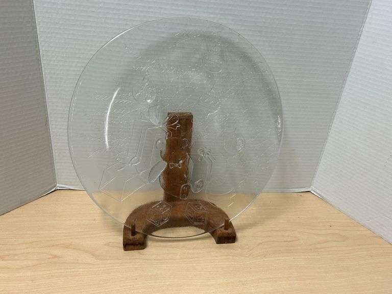 Etched Glass Christmas Plate – Teddy Bear & Toys