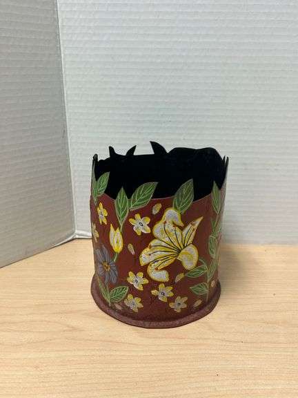 Hand-Painted Metal Planter or Desk Caddy