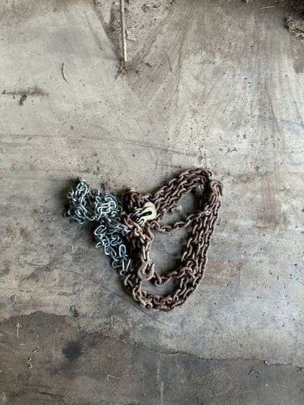Heavy-Duty Rusty and Galvanized Metal Chain Lot with Hook