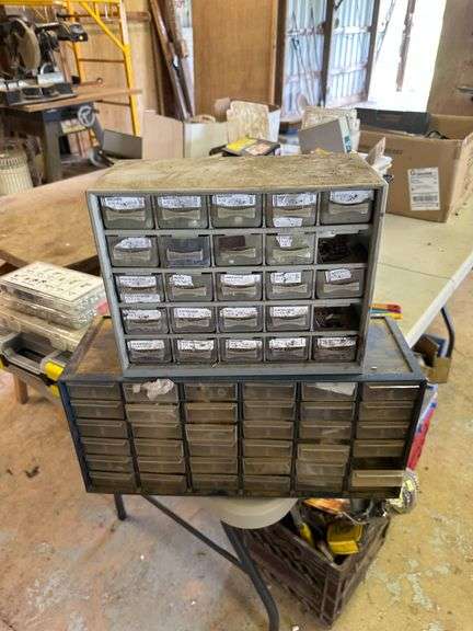 Two Metal and Plastic Drawer Organizers with Contents