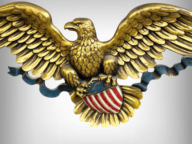 Mid Century Modern Golden Eagle Wall Plaque with Shield Motif