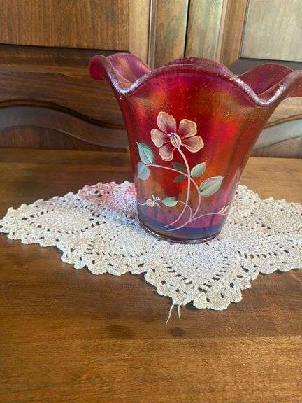 Hand-Painted Red Glass Vase