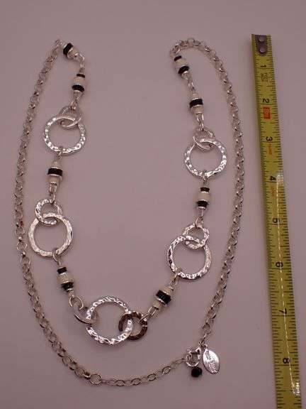White House Black Market 34" Necklace Chain With Silver, White & Black Accents