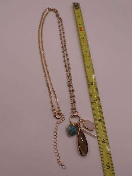 Christopher Kate Gold tone 30" Necklace with Moonstone Pearl Amethyst Turquoise Quartz Pendant
