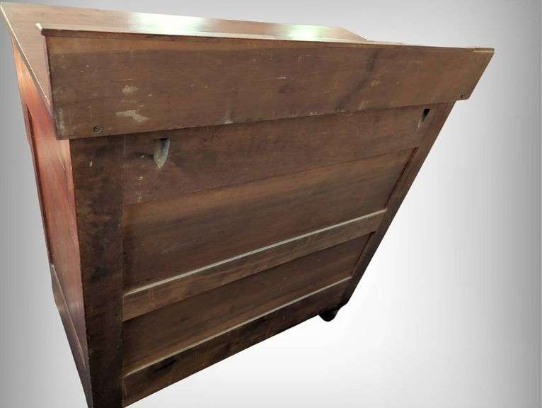 Antique 1850’s Tiger Maple and Cherry Four-Drawer Wooden Dresser with Dovetail Construction