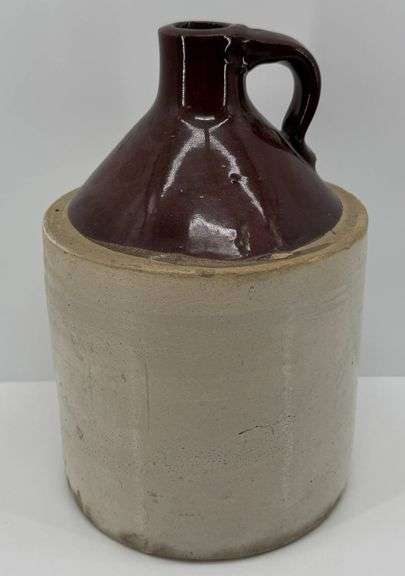 Vintage Stoneware Jug with Brown Glazed Top and Handle