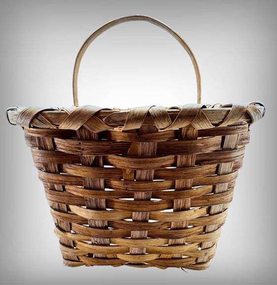 Rectangular Handwoven Wood Wicker Basket With Handle