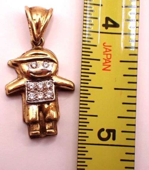 14k Gold & 8 Diamonds 3D Boy Necklace Pendant 5.66g