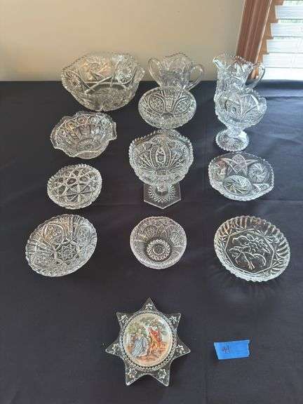 Vintage Crystal Cut Glass Job Lot - 13 pieces (paperweight, bowls, pitcher)