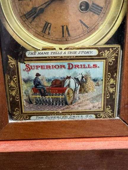 Vintage  Mantel Clock with Superior Drills Advertisement