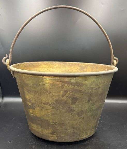 Brass Bucket with Iron Handle and Copper Rivets