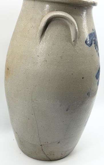 19th C. 5 Gallon Stoneware Butter Churn with Cobalt Blue Floral Decoration
