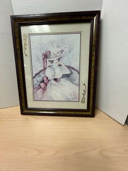 Gina Hoffman Signed Print – Romantic Woman in Vintage Hat