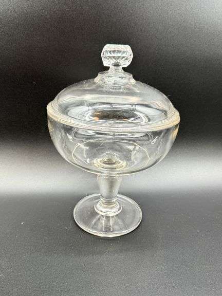 EAPG Clear lidded Pedestal Candy Dishes