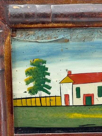 Circa 1840’s Antique American Federal Wall Mirror with Reverse Painting