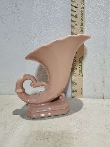 Vintage Pink Cornucopia Vase 7.5" Tall