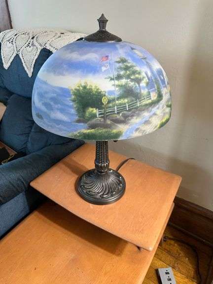 Painted Glass Table Lamp with Scenic Shade