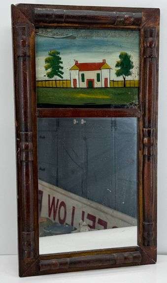 Circa 1840’s Antique American Federal Wall Mirror with Reverse Painting