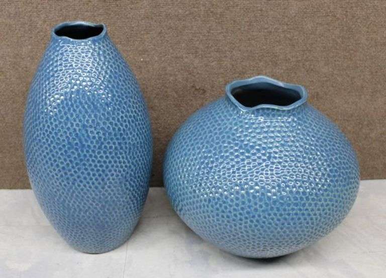 Blue Textured Ceramic Vases