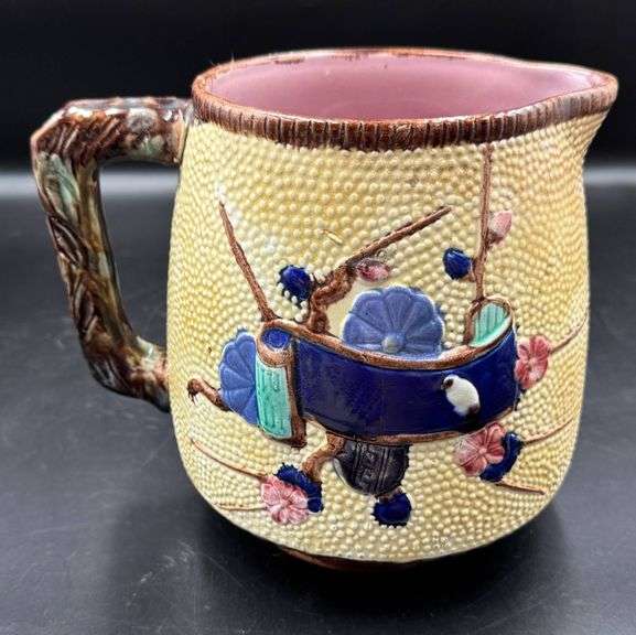1880’s Large English Majolica Fielding Flag Pitcher