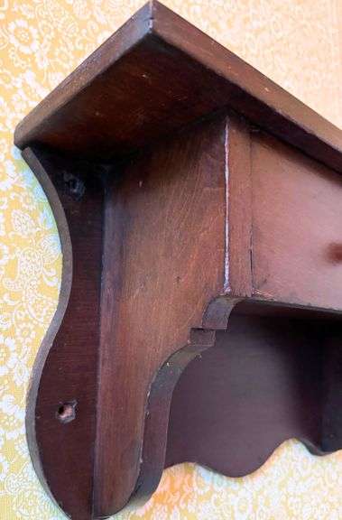 Antique Wooden Wall Shelf with Single Drawer and Scalloped Detail