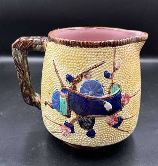 1880’s Large English Majolica Fielding Flag Pitcher