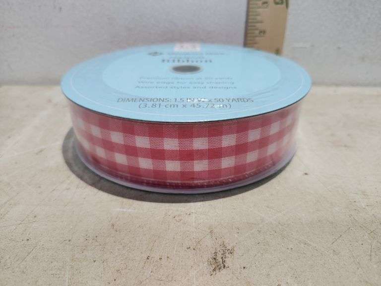 50 Yards X 1.5" Wired Edge Ribbon Pink And White Checker
