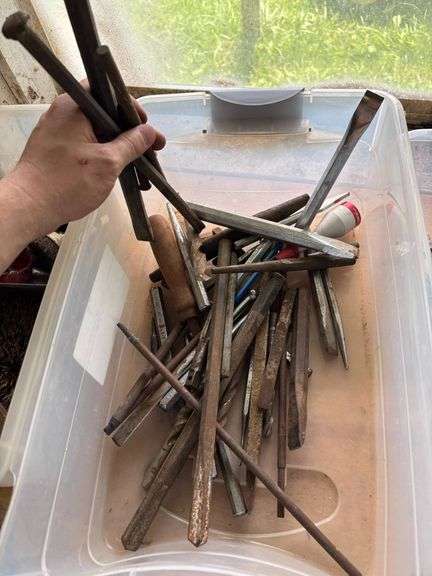 Plastic Bin of Assorted Files and Hand Tools