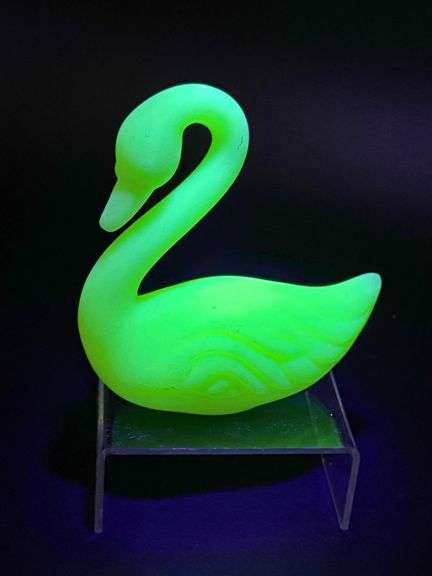Uranium Glass Swan Figurine with Fluorescent Glow